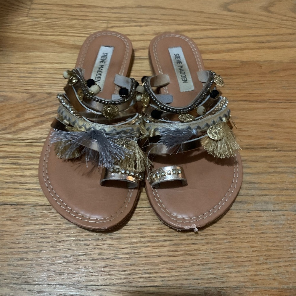 Steve Madden Brown and Gold Embellished Sandals